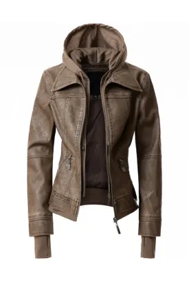 Women's Hooded Leather Jacket