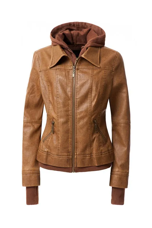 Women's Hooded Leather Jacket