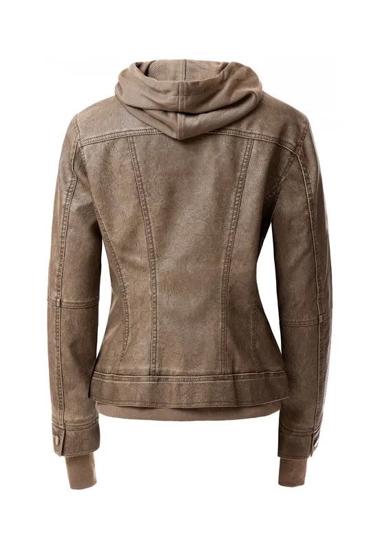 Women's Hooded Leather Jacket