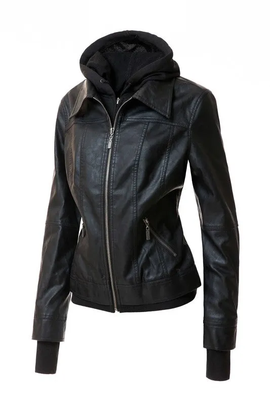 Women's Hooded Leather Jacket