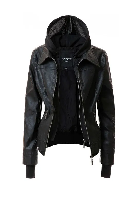Women's Hooded Leather Jacket