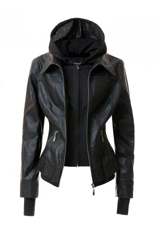 Women's Hooded Leather Jacket