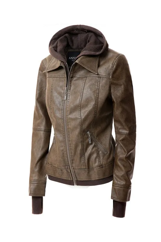 Women's Hooded Leather Jacket