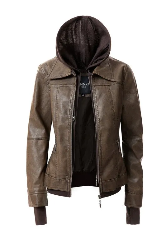 Women's Hooded Leather Jacket