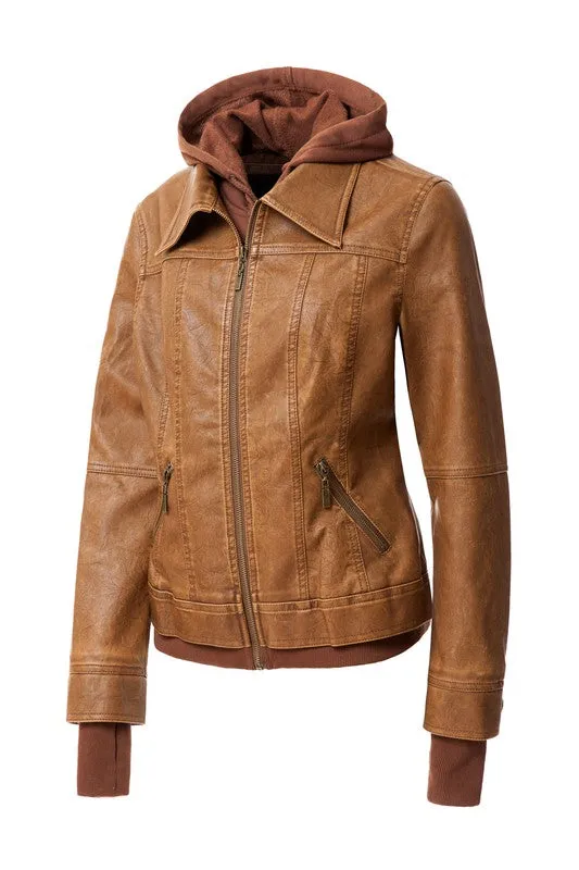 Women's Hooded Leather Jacket