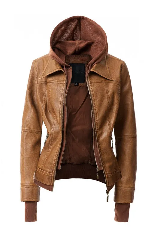Women's Hooded Leather Jacket