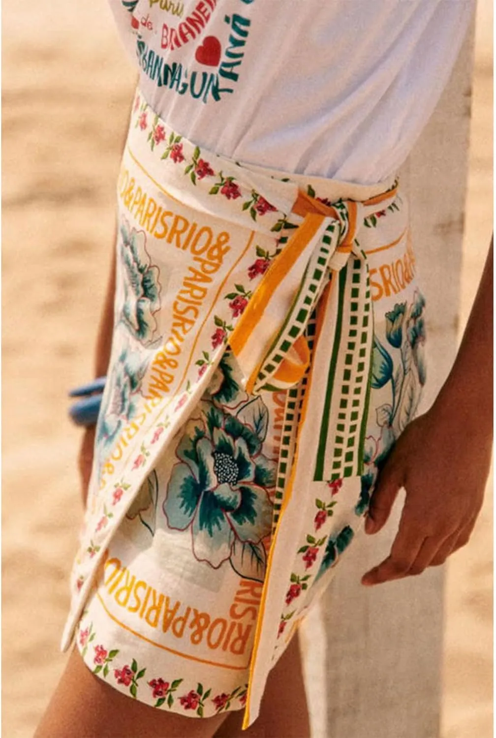 Womens Summer Wrap Mini Skirt Boho Floral Printed Knot Side High Waist A Line Casual Beach Short Skirt