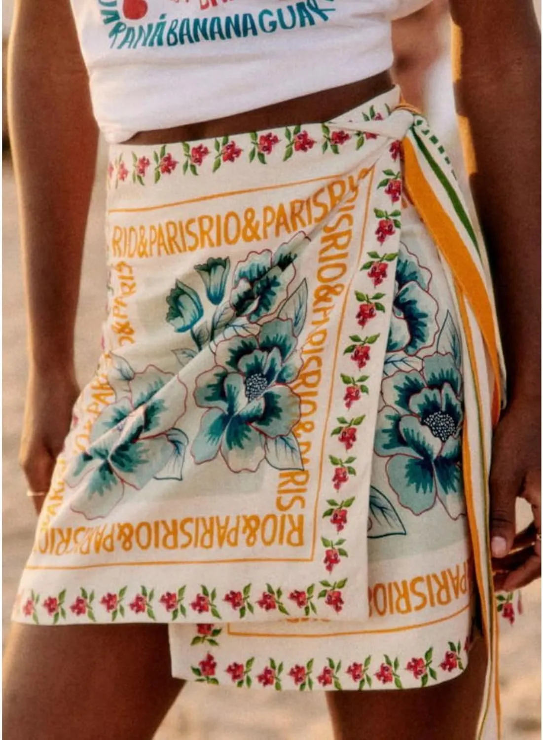 Womens Summer Wrap Mini Skirt Boho Floral Printed Knot Side High Waist A Line Casual Beach Short Skirt