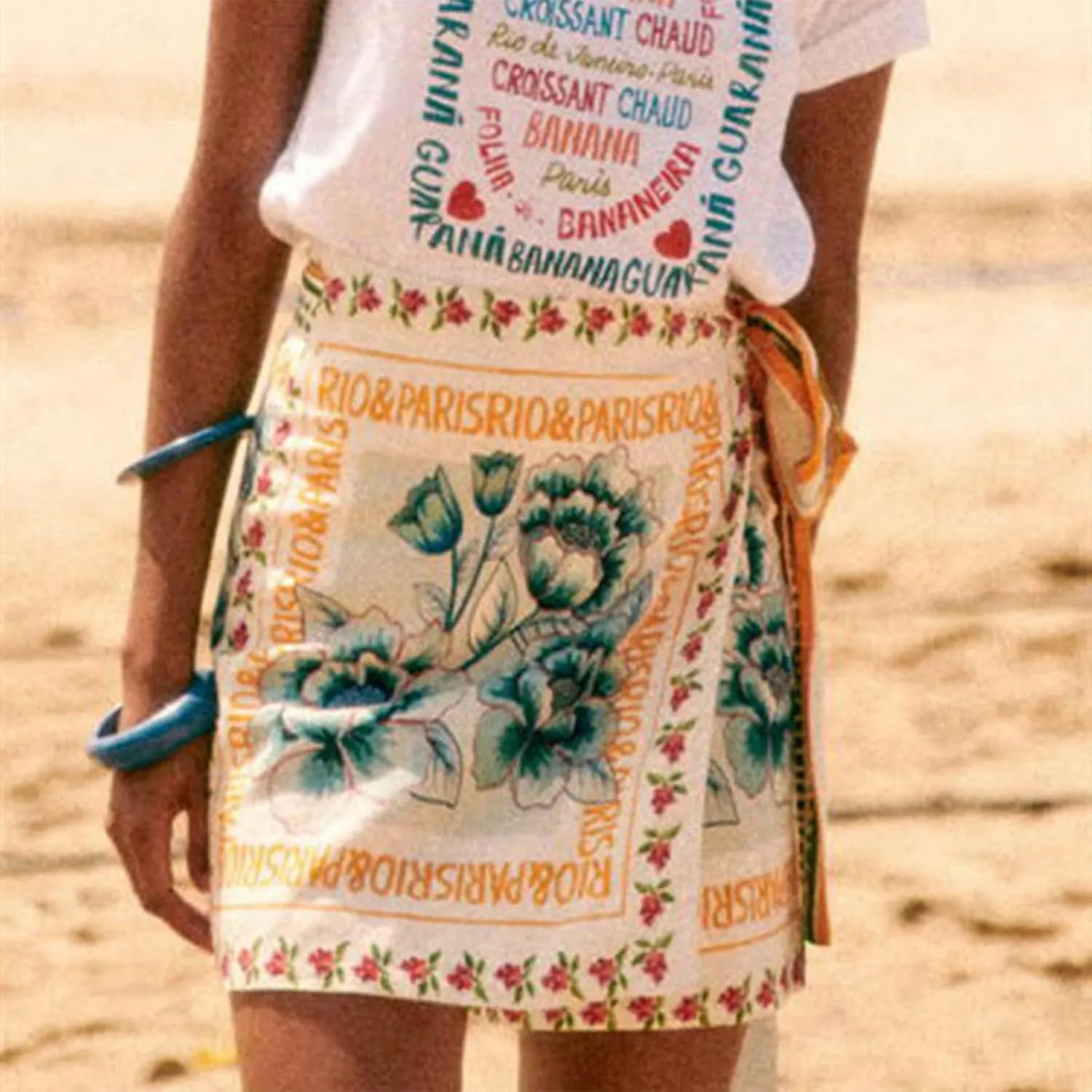 Womens Summer Wrap Mini Skirt Boho Floral Printed Knot Side High Waist A Line Casual Beach Short Skirt
