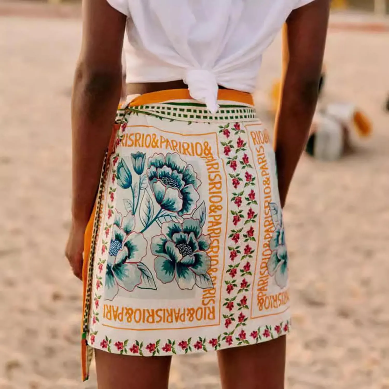Womens Summer Wrap Mini Skirt Boho Floral Printed Knot Side High Waist A Line Casual Beach Short Skirt