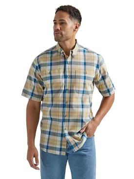 Wrangler Rugged Wear Easy Care Plaid In Khaki Blue Shirt