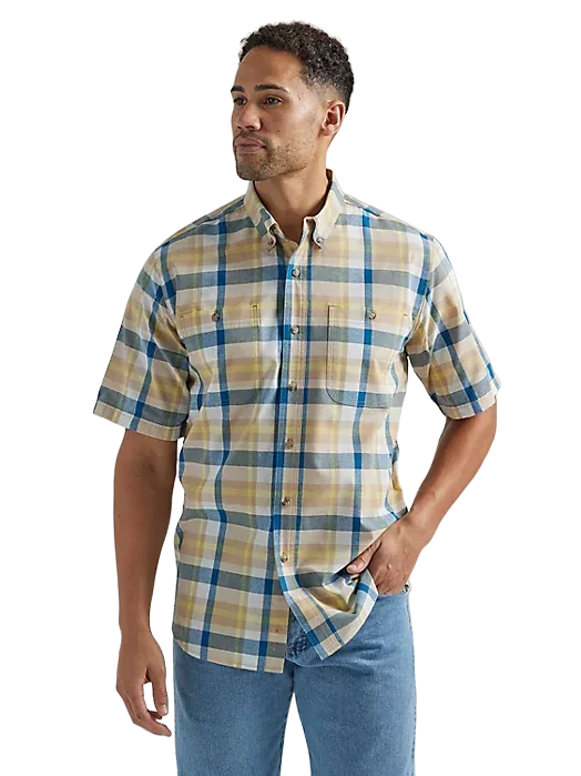 Wrangler Rugged Wear Easy Care Plaid In Khaki Blue Shirt