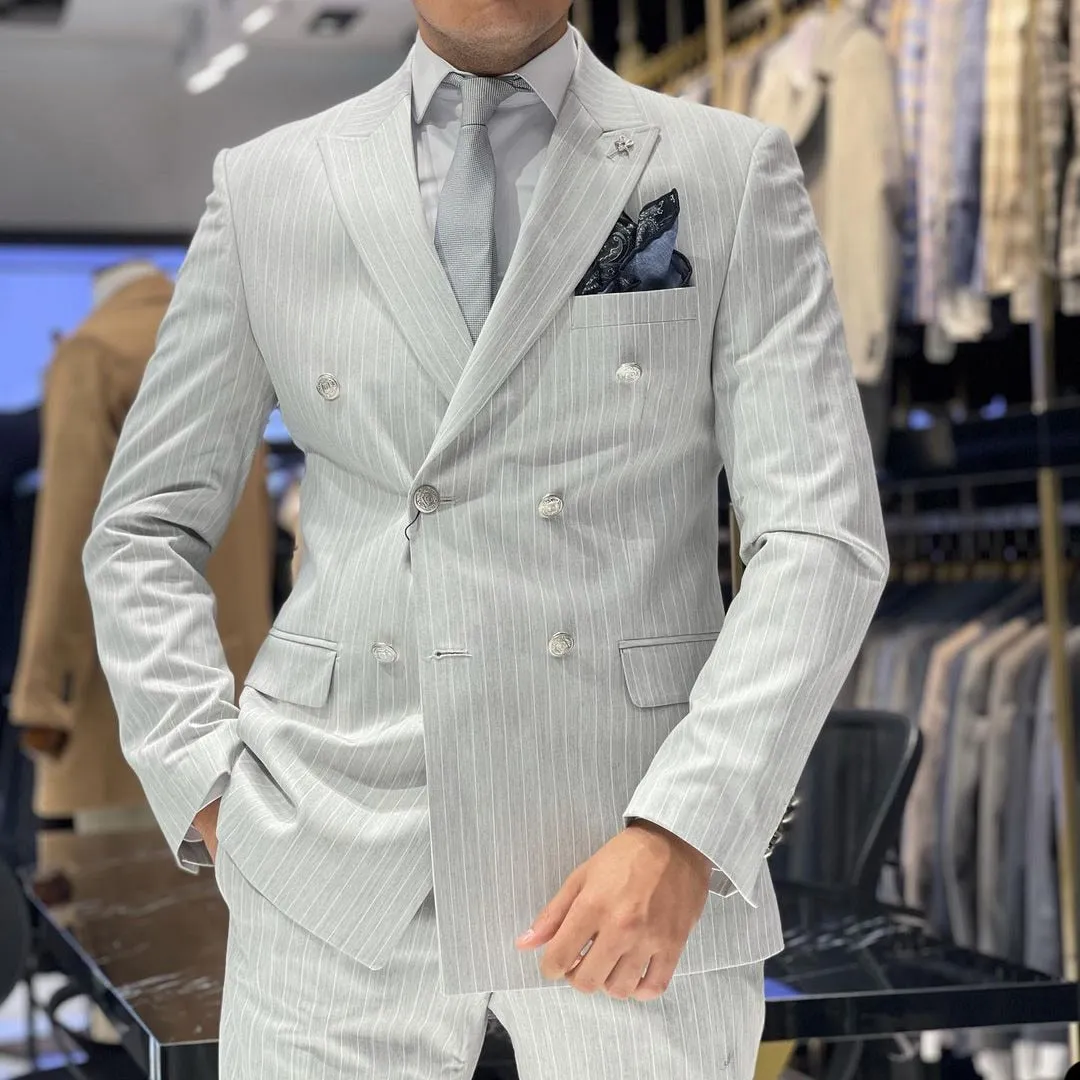 xiangtuibao 2 Pieces Men Suits Tailor-Made Stripes Herringbone Corduroy Solid Color High Quality Fashion Blazer Pants  Formal Wedding