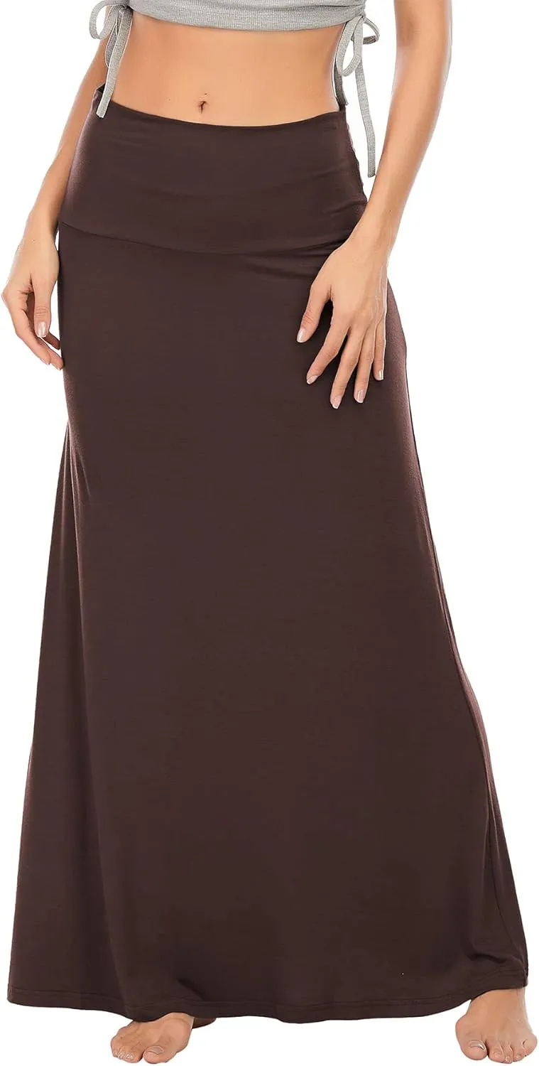 Zando Long Skirts for Women Trendy Dresses High Waisted Maxi Skirt Casual Workout Stretchy Flared Flower Skirt for Girls