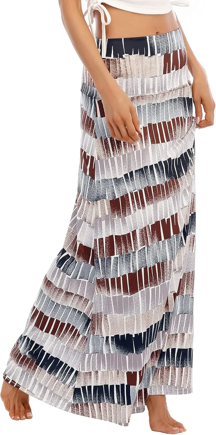 Zando Long Skirts for Women Trendy Dresses High Waisted Maxi Skirt Casual Workout Stretchy Flared Flower Skirt for Girls