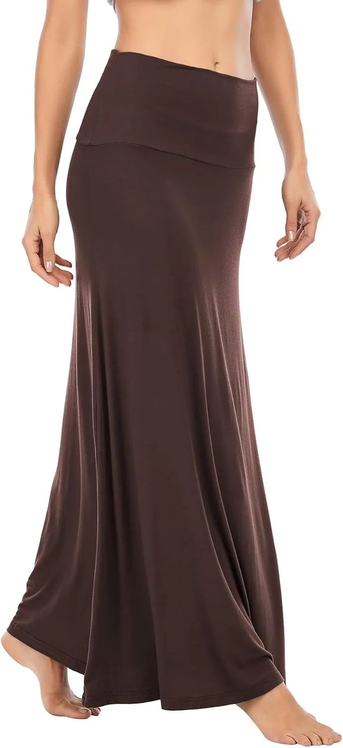Zando Long Skirts for Women Trendy Dresses High Waisted Maxi Skirt Casual Workout Stretchy Flared Flower Skirt for Girls
