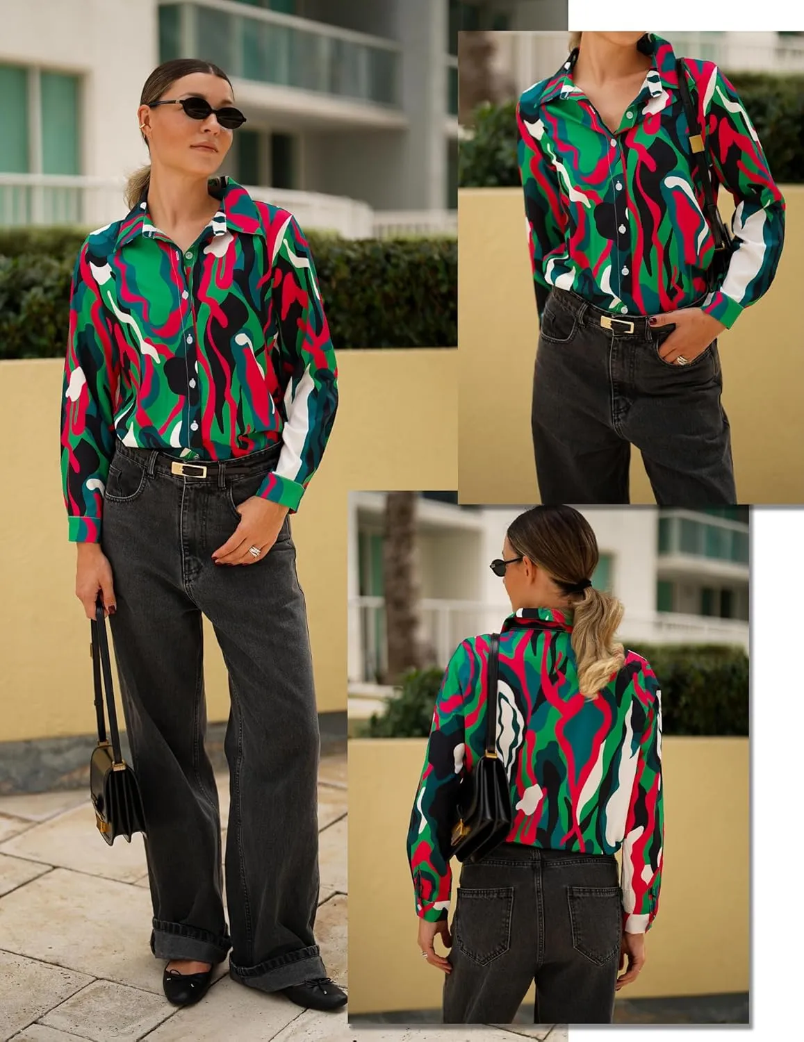 Zeagoo Button Down Shirts for Women Dressy Floral Printed Long Sleeve Blouse Business Casual Work Tops