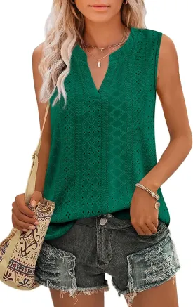 Zwurew Tank Top for Women Loose Fit Sleeveless V Neck Camisole Tops Dressy Casual Eyelet Summer Flowy Cami Shirts Blouse
